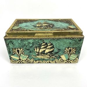 Vintage Turquoise Bering Galleon Cigar Tin Chest